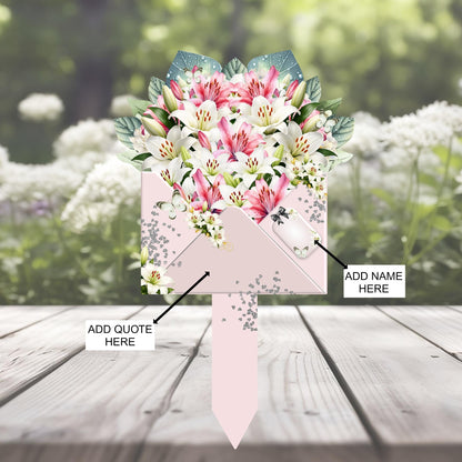 Personalised pink lily floral memorial grave marker