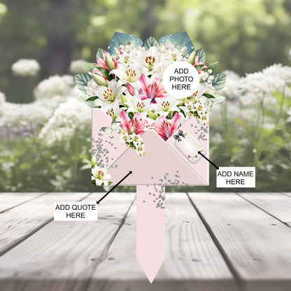 Pink lily graveside remembrance marker with personalised design