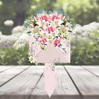 Pink lily flower bouquet memorial marker personalised for a loved one