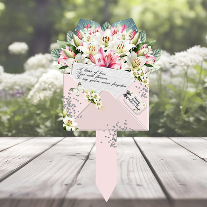 Pink lily memorial bouquet grave marker with personalised remembrance design