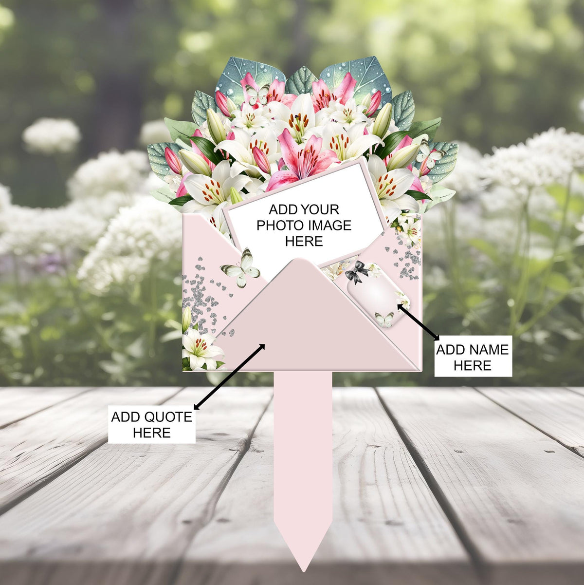 Pink lily flower memorial marker for graveside remembrance