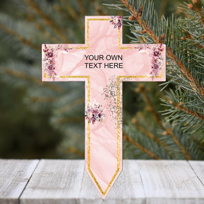 Pink personalised memorial cross grave marker for a loved one