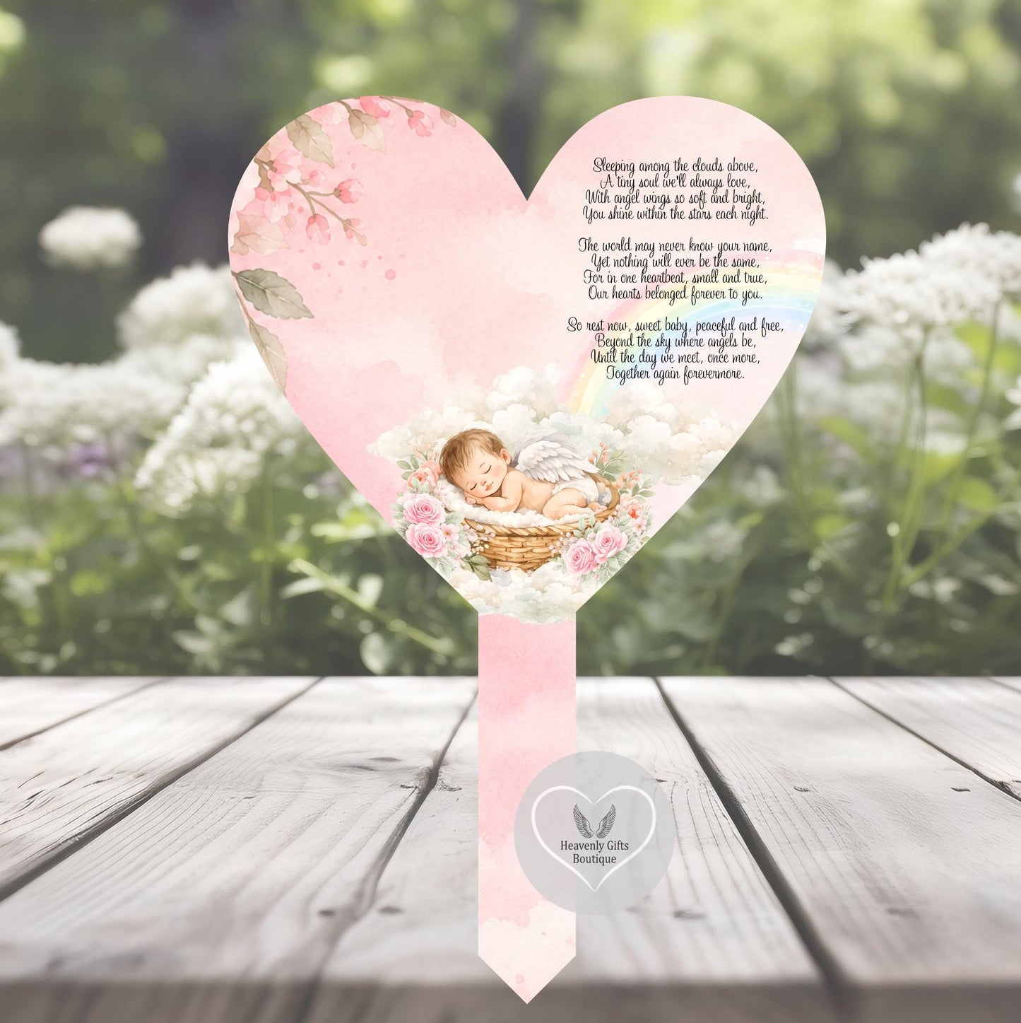 Pink personalised baby loss memorial grave marker with name and remembrance poem