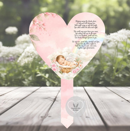 Pink personalised baby loss memorial grave marker with name and remembrance poem