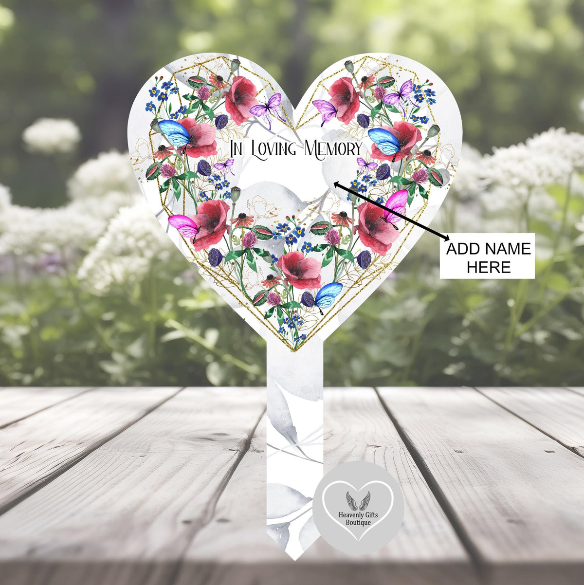 Poppy and butterfly memorial grave marker with In Loving Memory wording