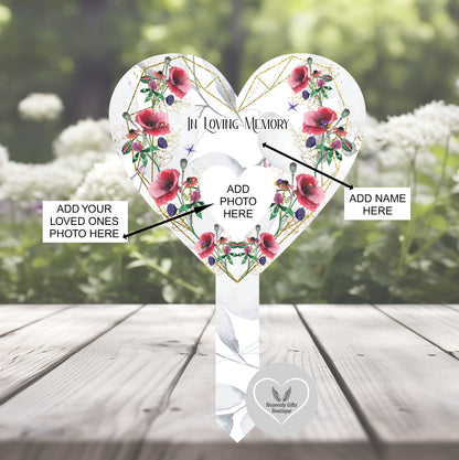 In Loving Memory poppy grave marker with personalised photo