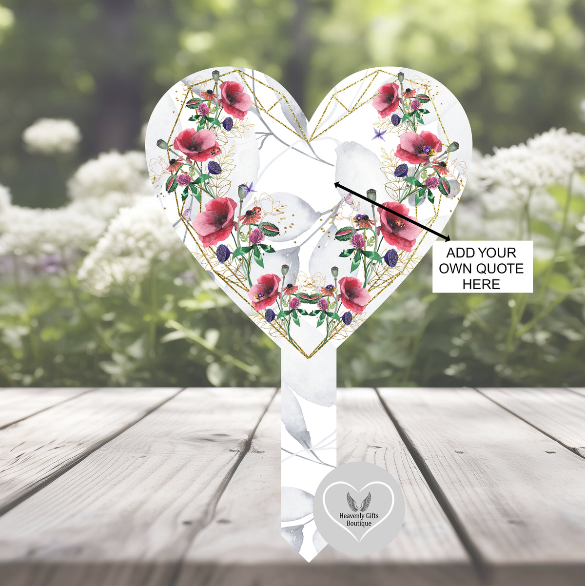 Poppy heart grave marker personalised with your own text