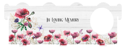 Poppy memorial bench with personalised wording and photograph