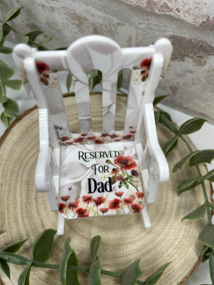 Poppy memorial chair keepsake with personalised remembrance wording