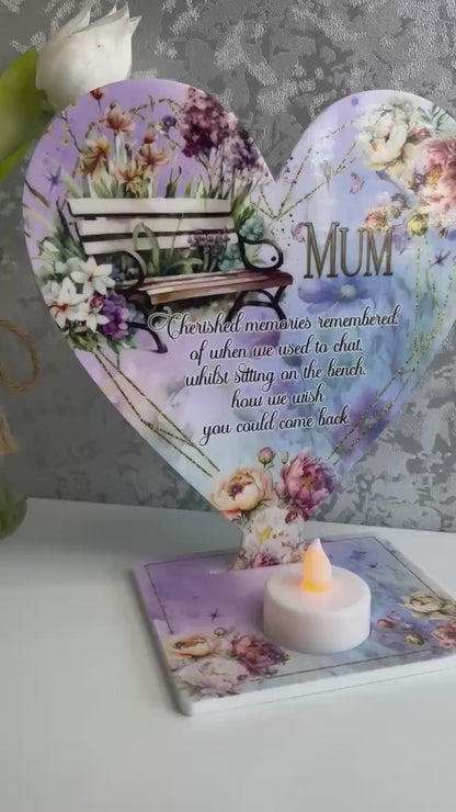 Mum Memorial Heart Tealight Plaque