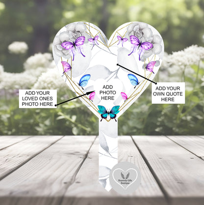 Purple butterfly grave marker with your own poem and personalised photo