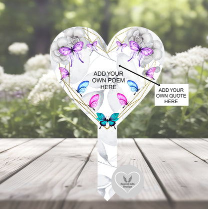 Purple butterfly grave marker personalised with your own poem and no photo