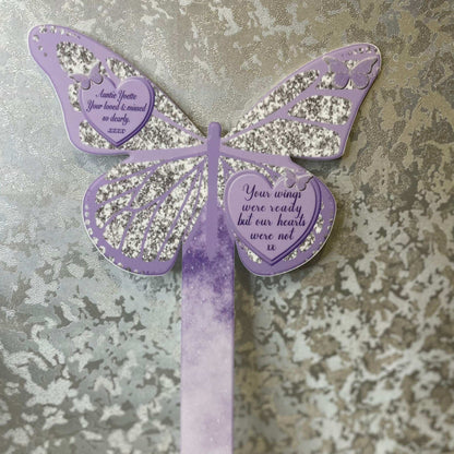 Purple butterfly memorial grave marker for graveside remembrance