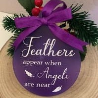 Purple feather memorial Christmas bauble