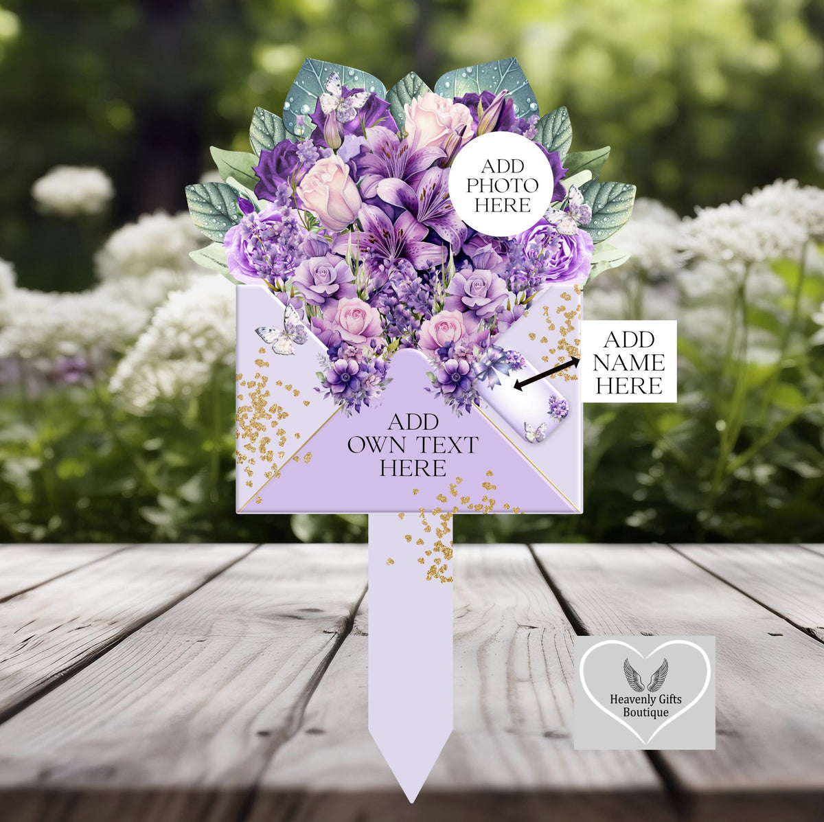 Purple flower grave marker personalised with your own memorial text