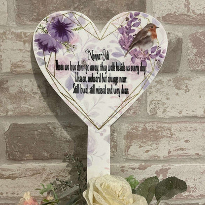 Purple robin heart memorial marker for a loved one