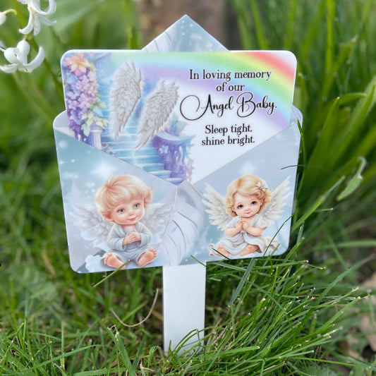 Rainbow angel baby memorial grave marker in letter and envelope design