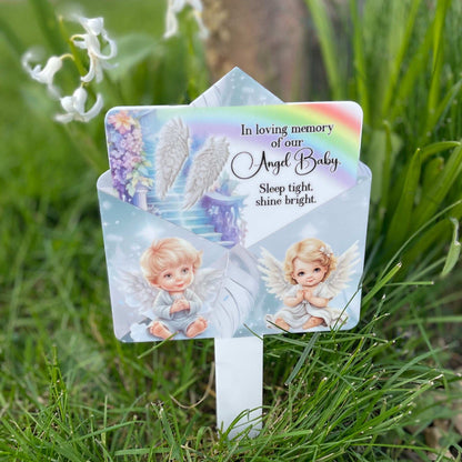 Personalised rainbow angel baby memorial marker for graveside remembrance