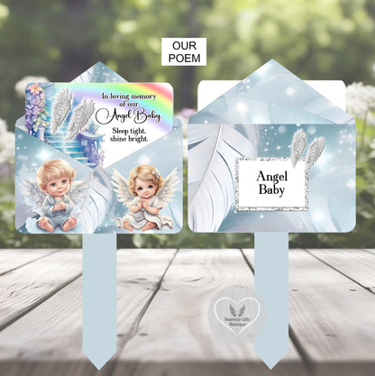 Rainbow angel baby grave marker showing front and personalised back