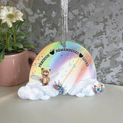 Rainbow baby loss memorial keepsake with angel teddy design