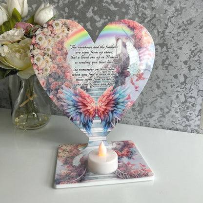 Rainbow memorial heart tealight keepsake for someone deeply missed