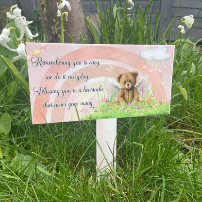 Rainbow teddy bear baby memorial grave marker