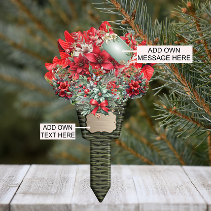 Red Christmas memorial flower grave marker with personalised wording