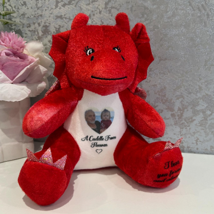 Red dragon memorial teddy personalised with photo and wording