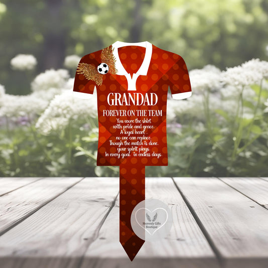 Red personalised football shirt memorial grave marker for Grandad with remembrance poem