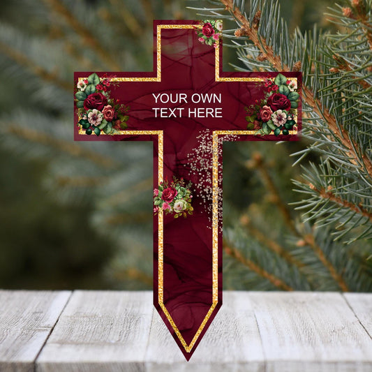 Red personalised memorial cross grave marker