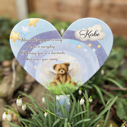 Remembering You blue teddy bear baby memorial grave marker