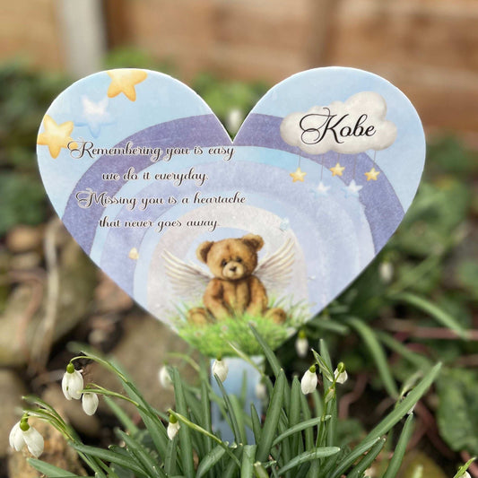 Remembering You blue teddy bear baby memorial grave marker