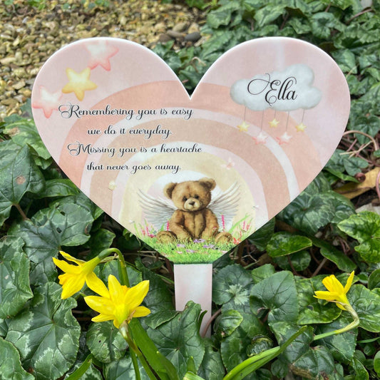 Remembering You pink teddy bear baby memorial grave marker