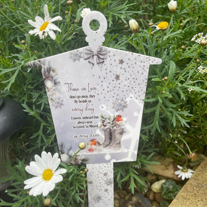 Robin boots and lantern Christmas grave marker for a loved one