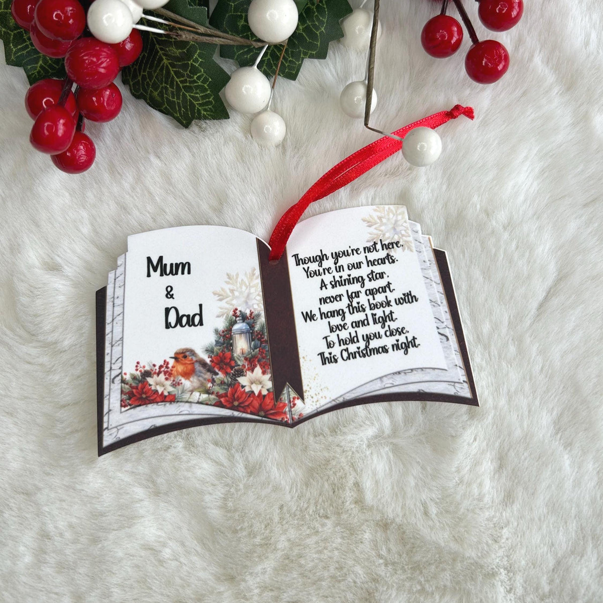 Robin Christmas open book memorial decoration