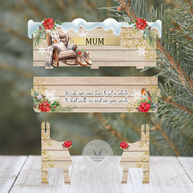 Robin Christmas remembrance bench with festive flowers and snowflake design