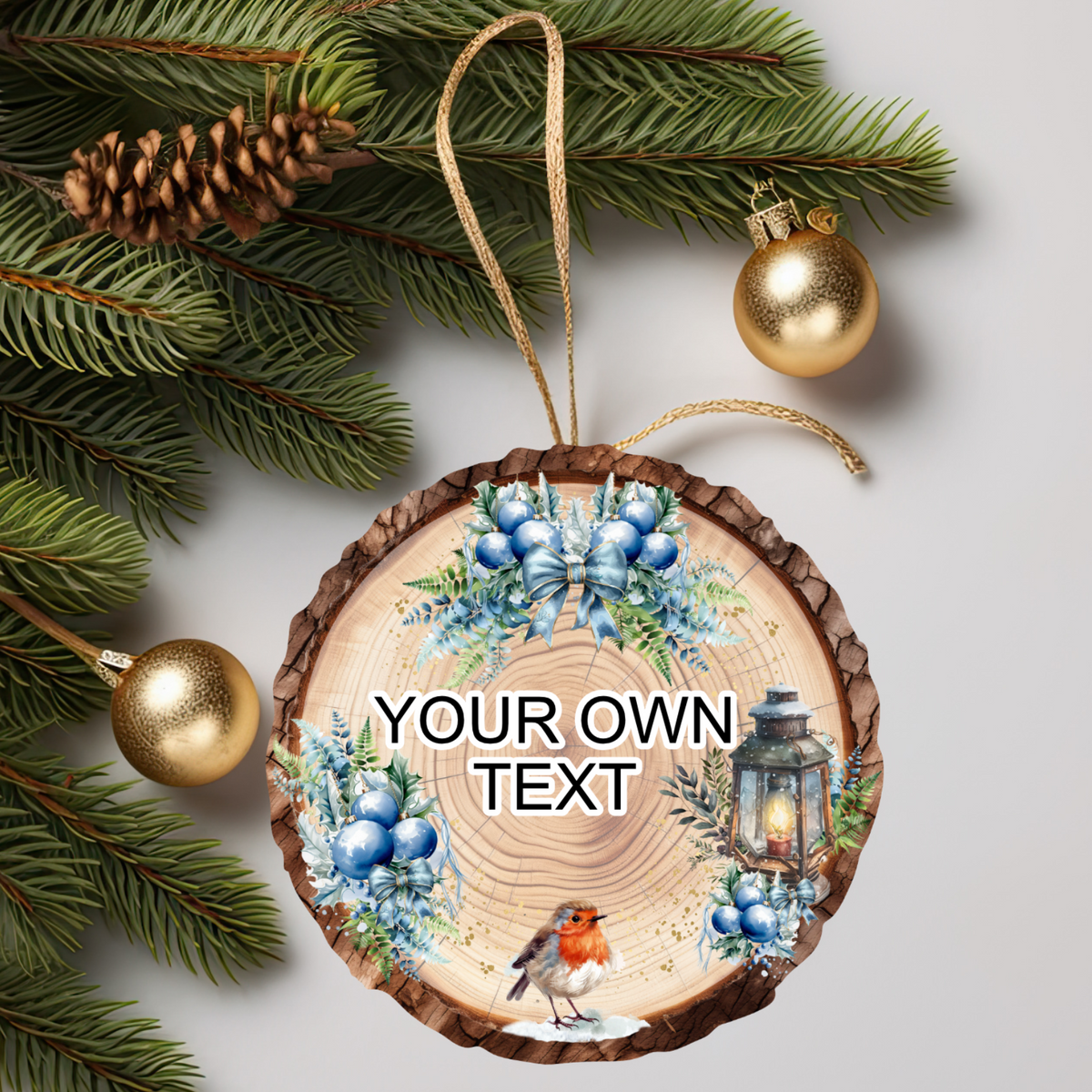 Robin memorial Christmas bauble with your own wording