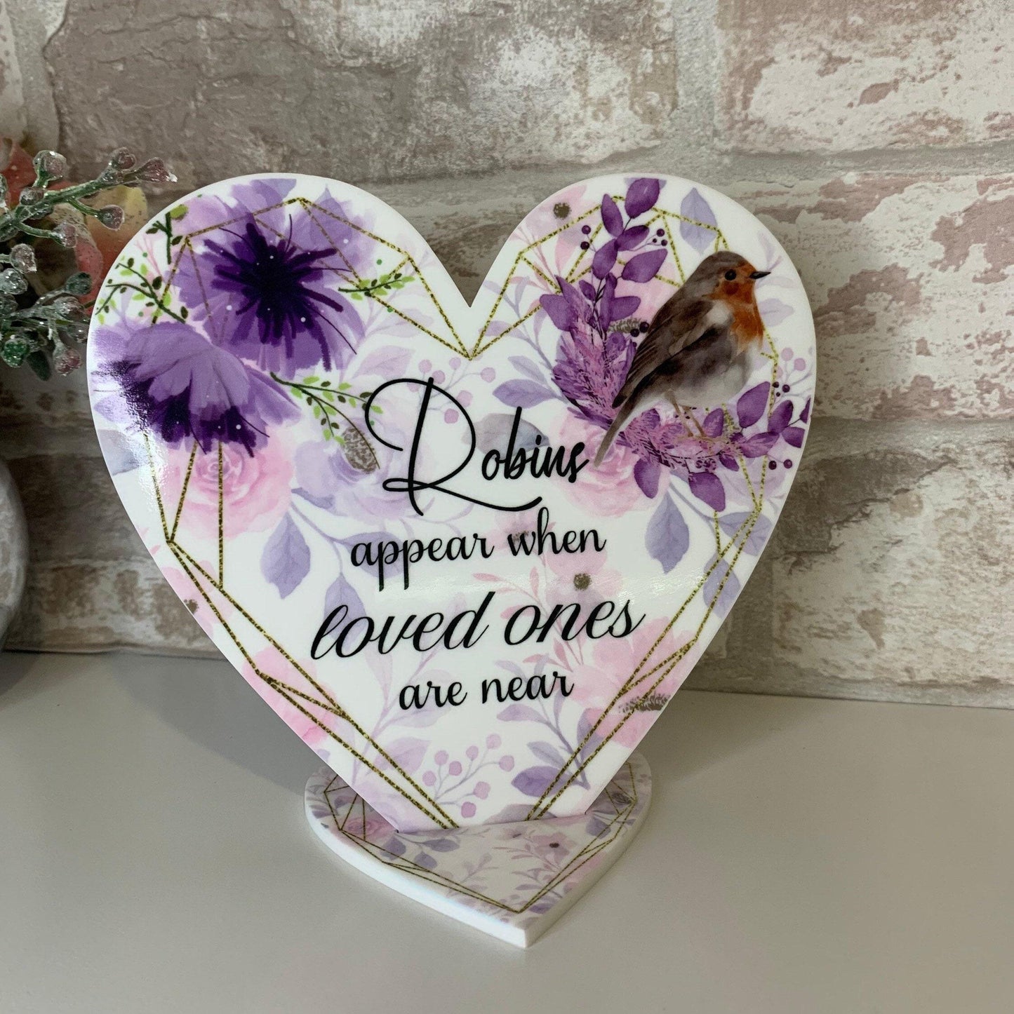 Personalised Robins Appear heart memorial plaque with loved one’s name