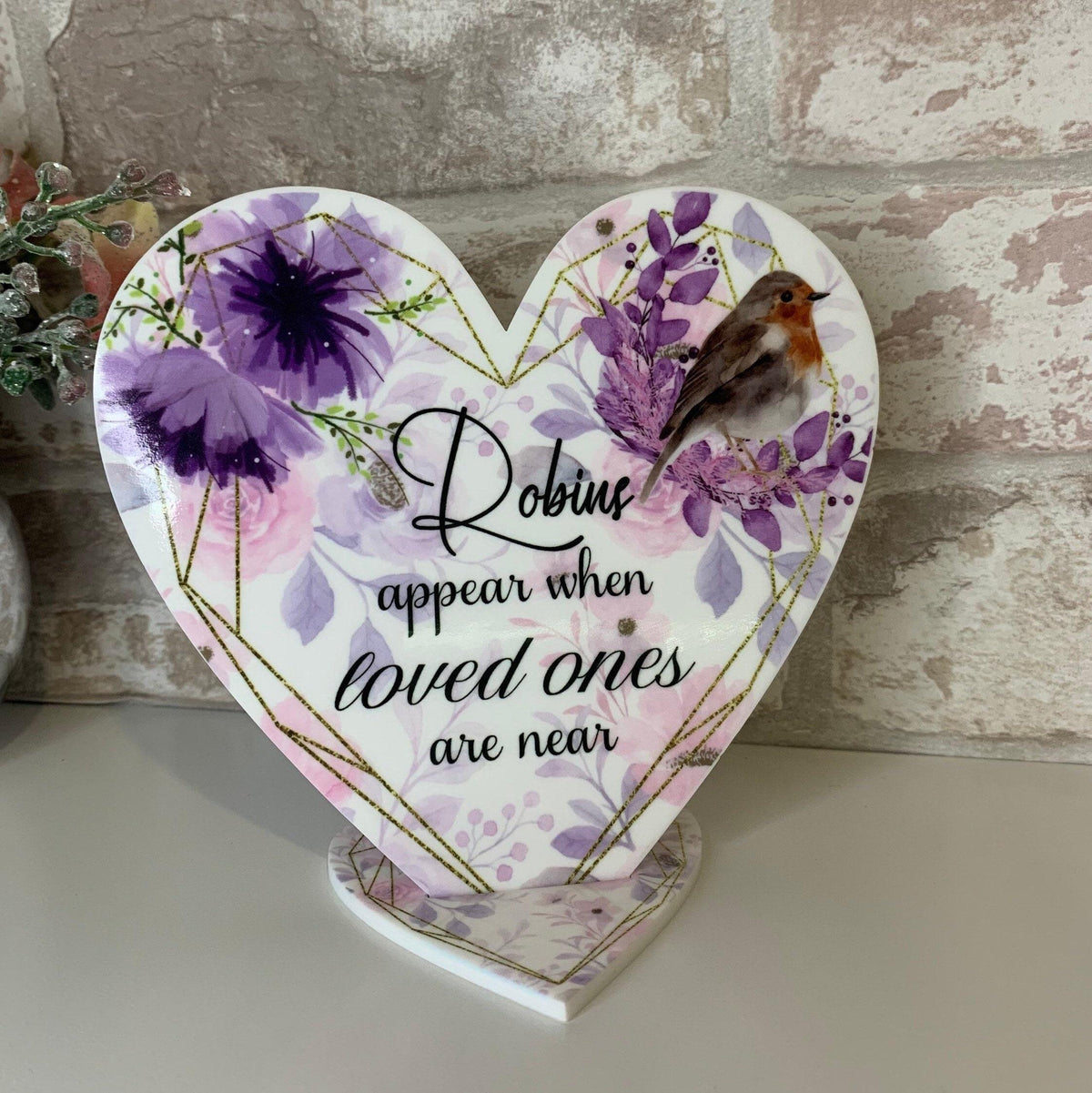 Personalised Robins Appear heart memorial plaque with loved one’s name