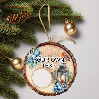 Robin memorial bauble with own wording and photograph