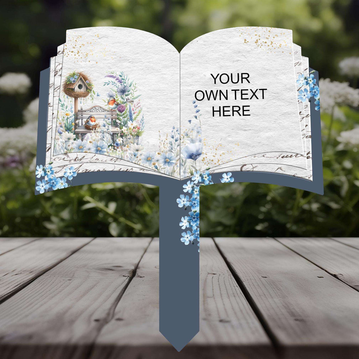 Robin open book grave marker personalised with your own special wording