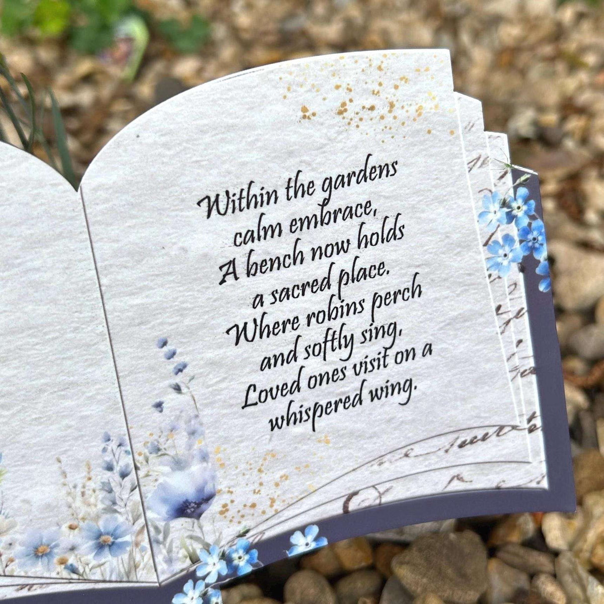 Personalised robin open book grave marker with a treasured photograph