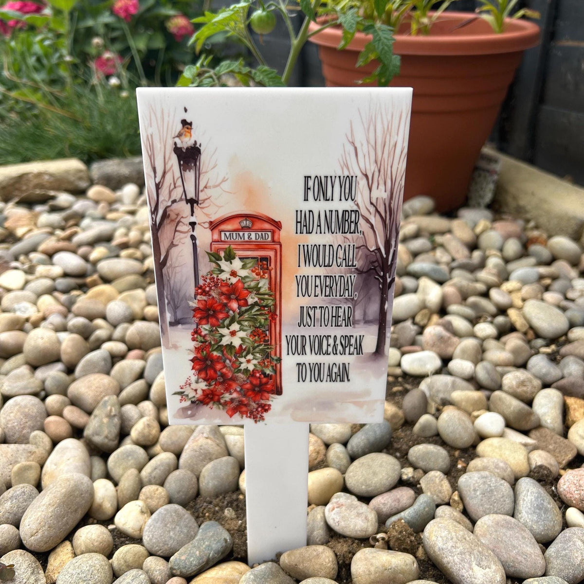 Robin and red phone box Christmas memorial grave marker
