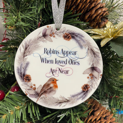 Robin wreath Christmas memorial bauble for a loved one