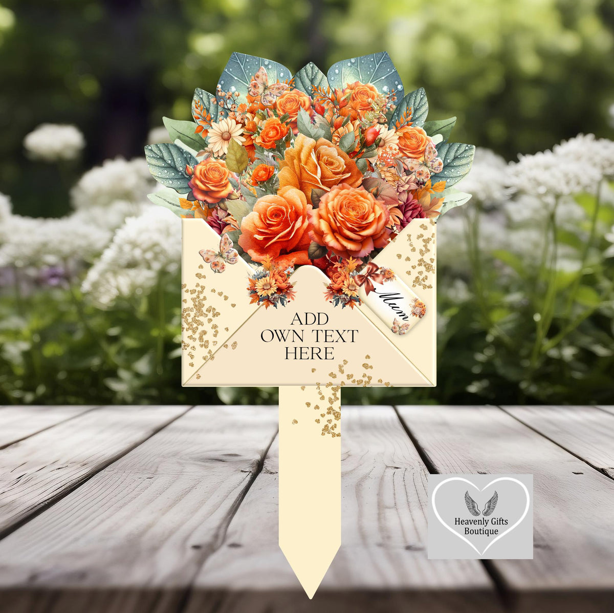 Floral rose bouquet memorial grave marker personalised as a remembrance tribute