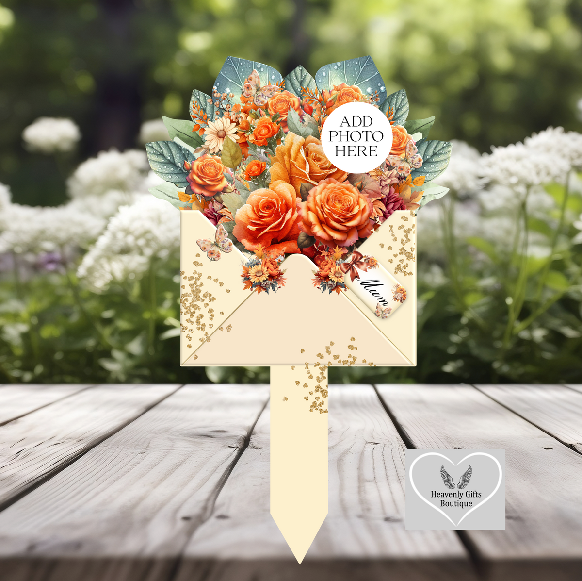Rose bouquet memorial grave marker personalised with photograph