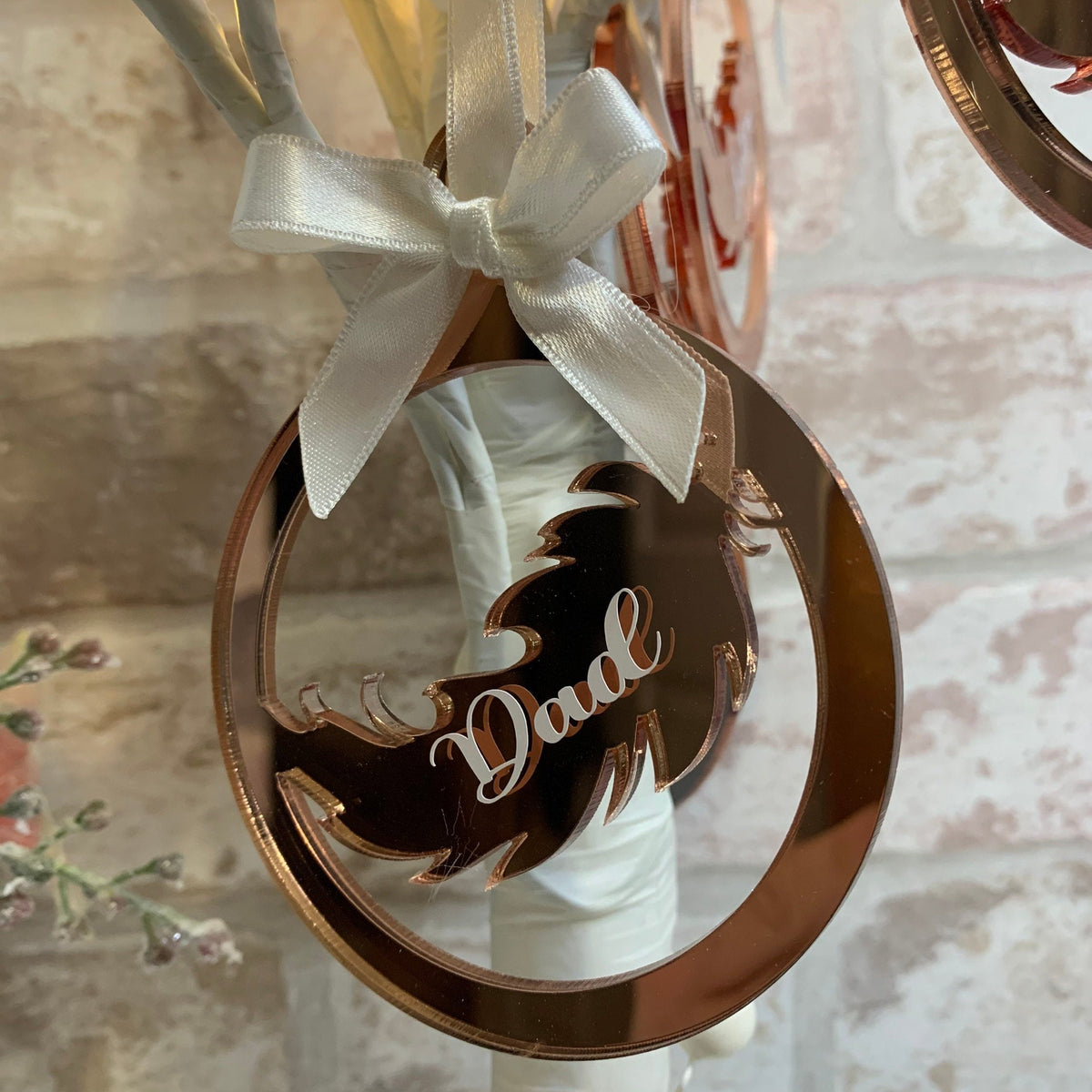 Rose gold feather Christmas memorial decoration