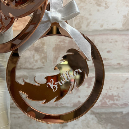 Rose gold feather remembrance keepsake with satin ribbon