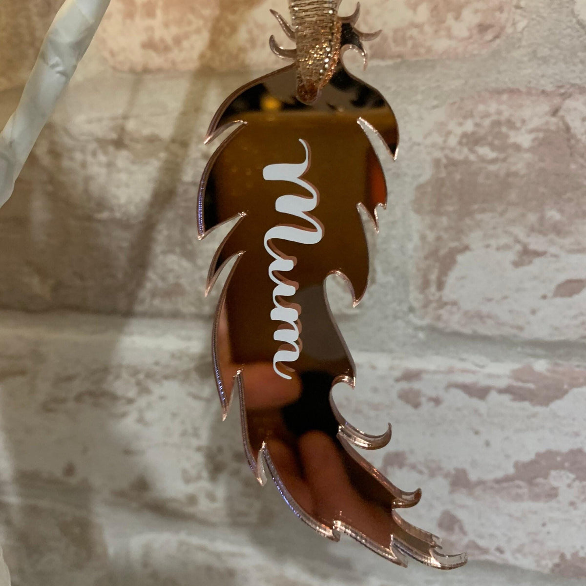 Rose gold personalised memorial feather hanging decoration