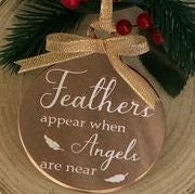 Rose gold mirror feather memorial Christmas bauble